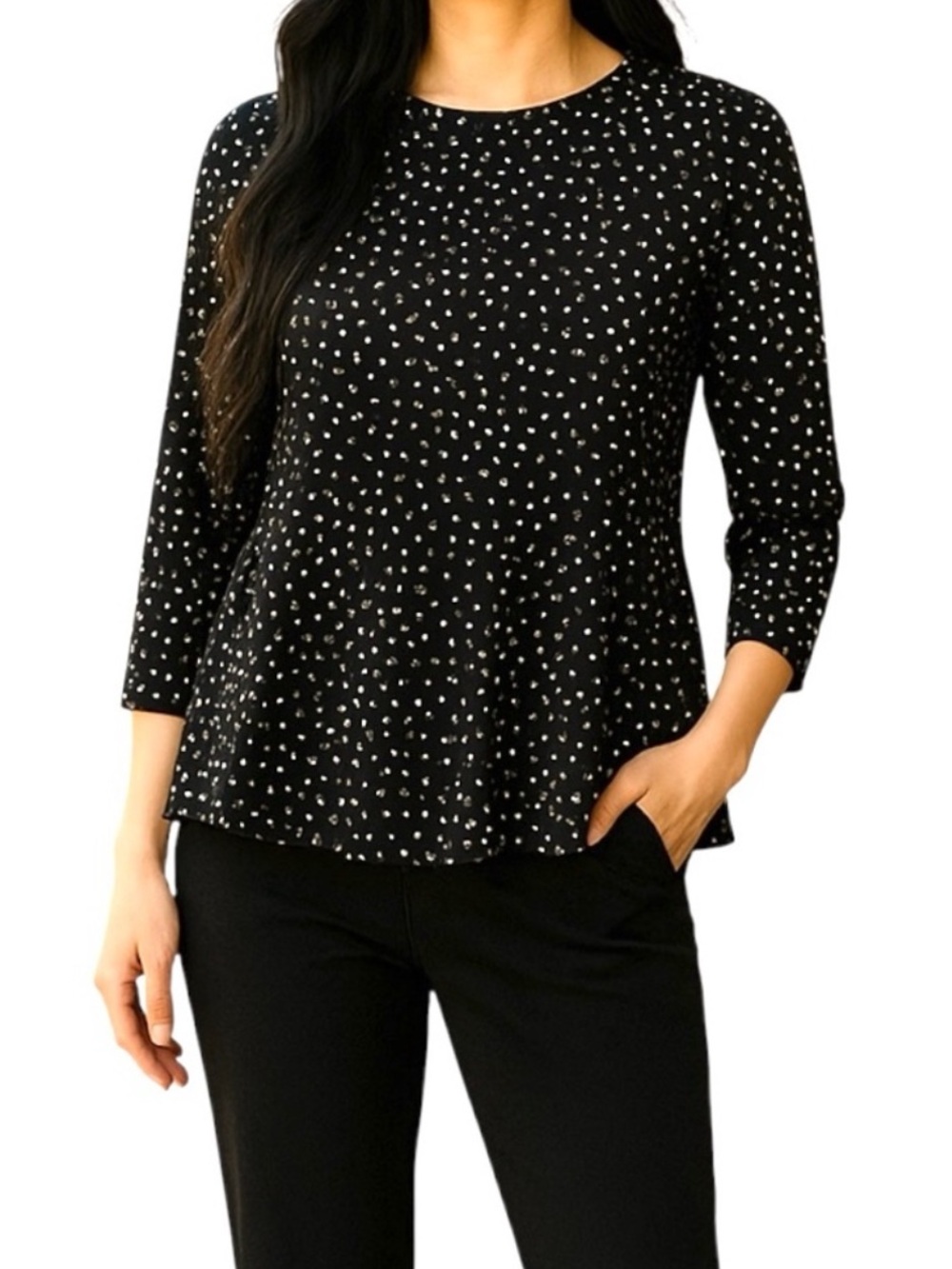 Monteau Black Polka Dot Baby Doll Top Size Small New